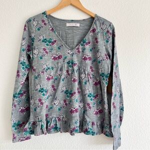Billy T Floral Gray Long Sleeve Top